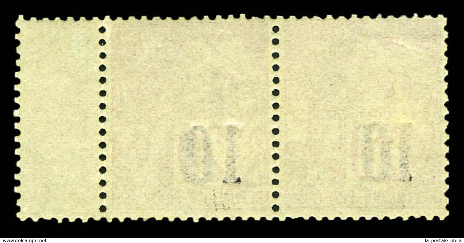 ** N°4, 10 Sur 20c Brique Sur Vert: Types IX Et IV Se Tenant (n°4H Et 4C) Bord De Feuille, Positions 134 Et 135 Du Panne - Unused Stamps