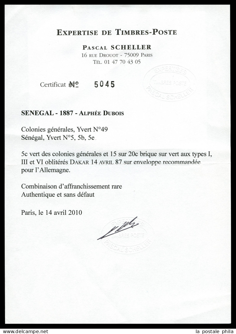 O N°5, 5B Et 5E, 15c Sur 20c Brique Sur Vert TYPES I, III Et VI + Colonies Grles N°49 5c Vert Oblitérés DAKAR Le 14 Avri - Ungebraucht