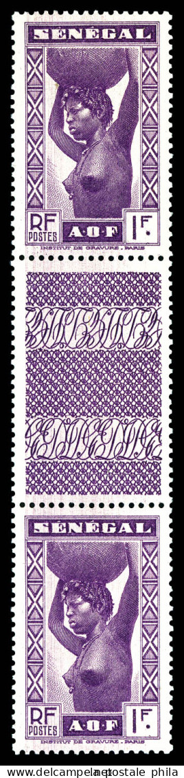 ** N°147b, 1F Violet En Paire Avec Interpanneau Non Découpé Bdf. SUP. R. (certificat)  Qualité: **  Cote: 1000 Euros - Unused Stamps