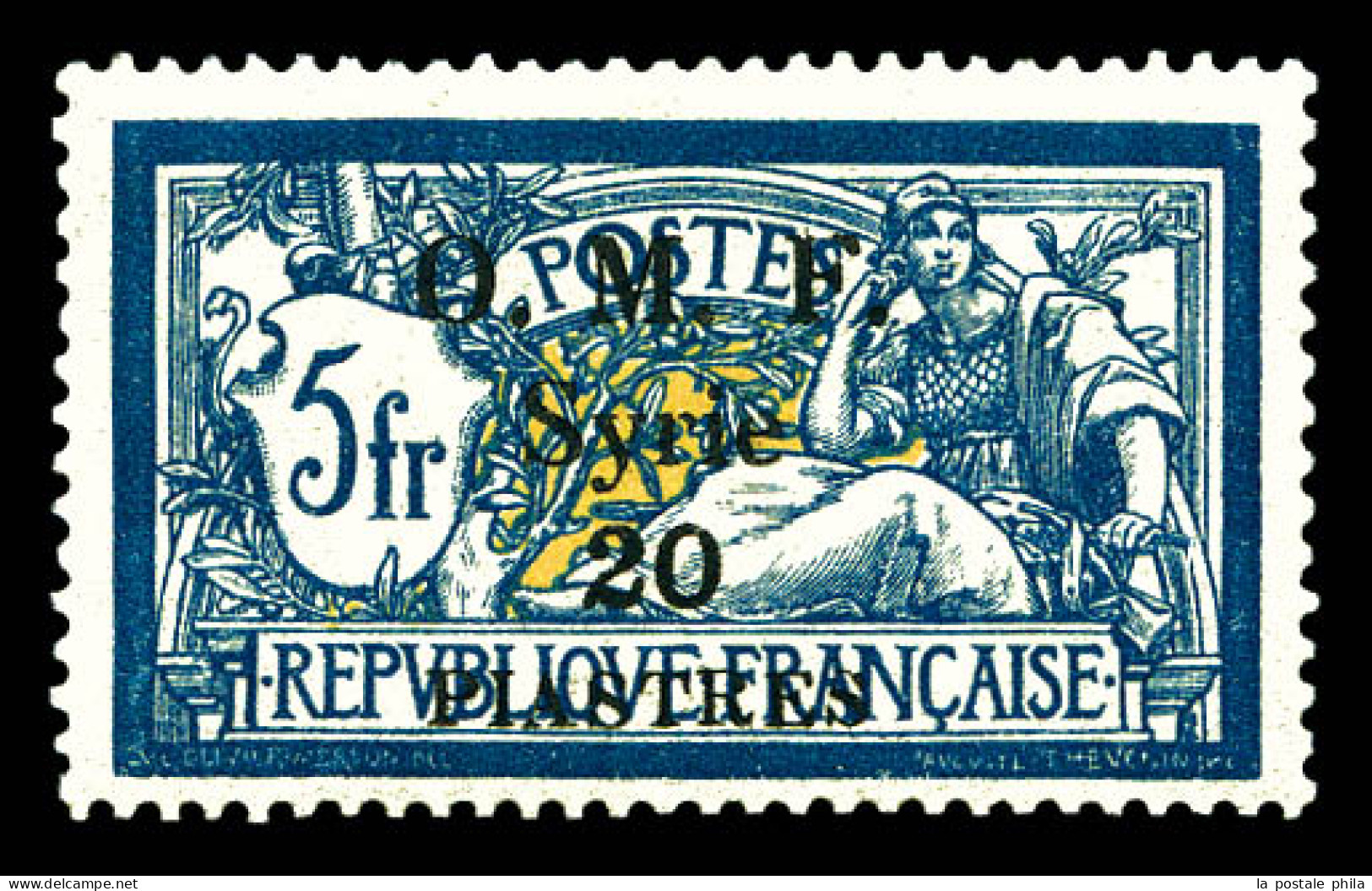 ** N°24, 20 Pi Sur 5f Bleu Et Chamois. SUP. R.R. (signé Brun/Calves/certificat)  Qualité: **  Cote: 1300 Euros - Unused Stamps