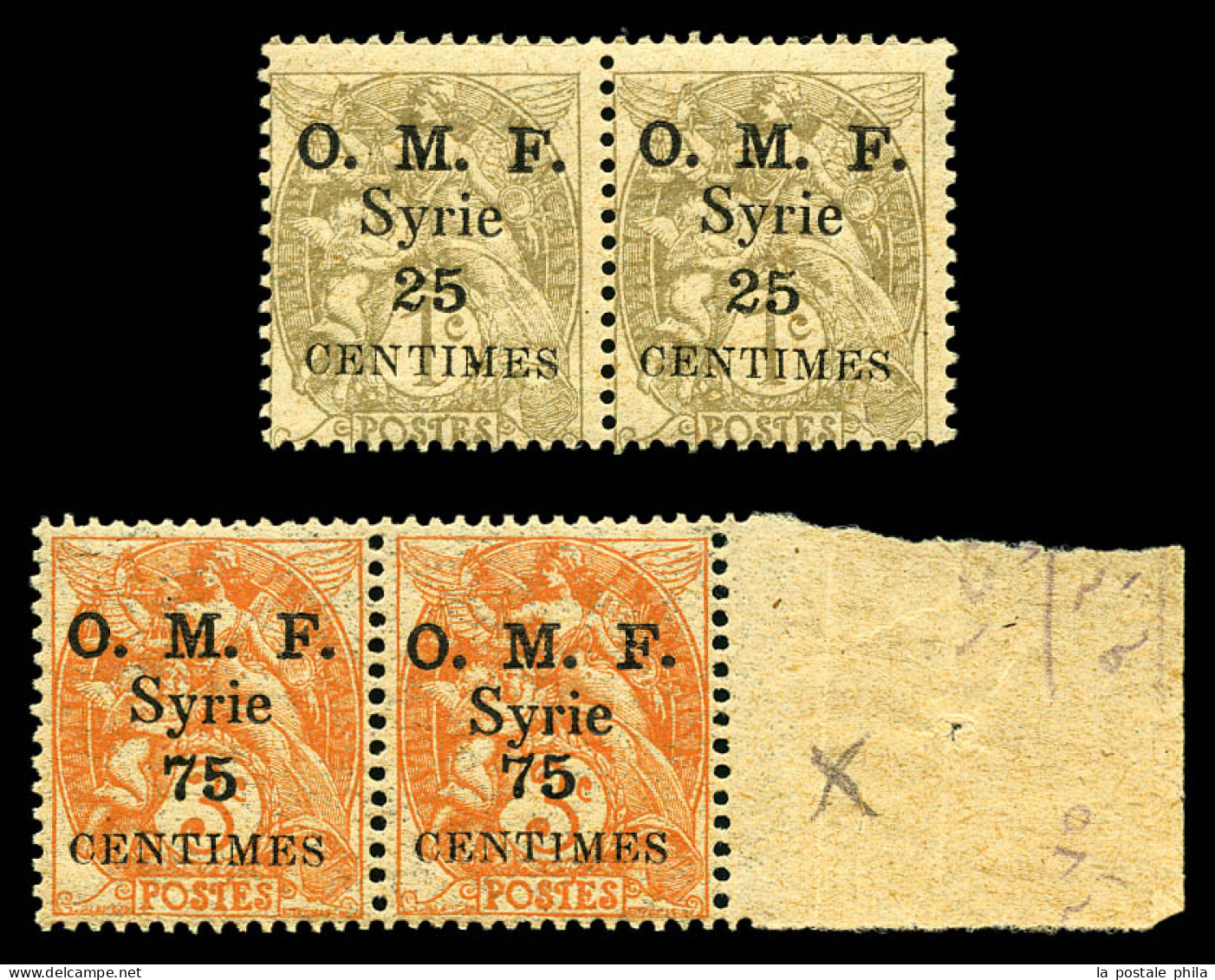 ** N°33b, 31b Et 33b, 25c Sur 1c Gris Et 75c Sur 3c Orange: Surcharges Rapprochées Entre La Valeur Et Syrie Tenant à Nor - Unused Stamps