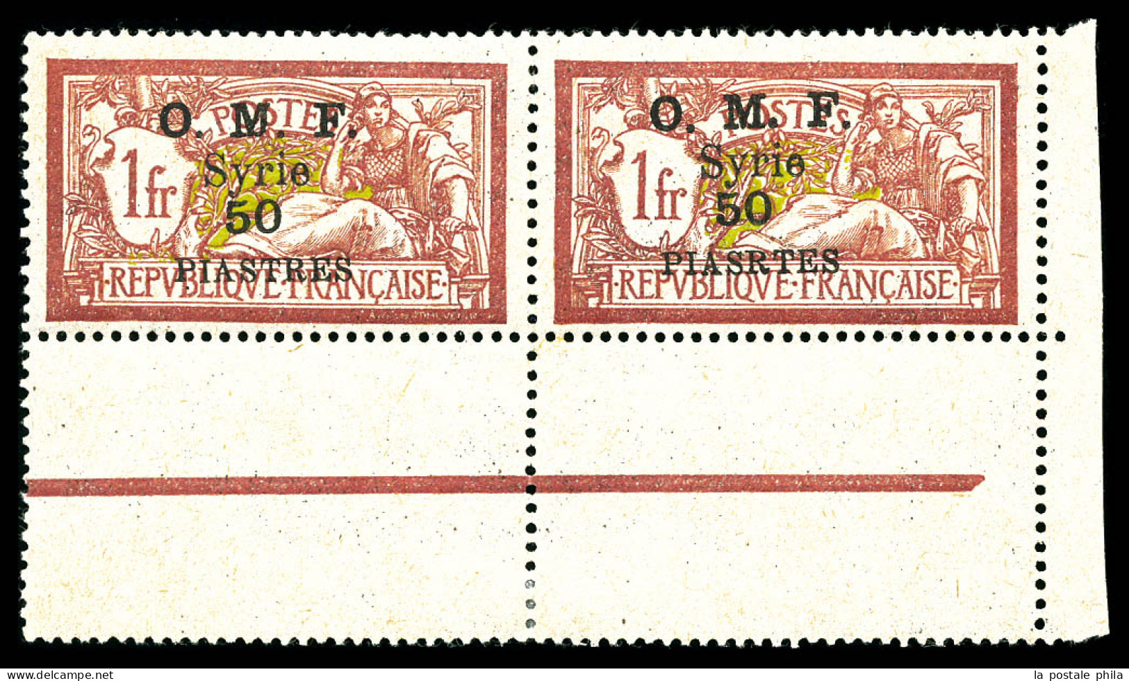 ** N°42b, 50 Pi S 1f Lie De Vin Et Olive: Erreur 'PIASRTES' Au Lieu De 'PIASTRES' Tenant à Normal En Paire Coin De Feuil - Unused Stamps