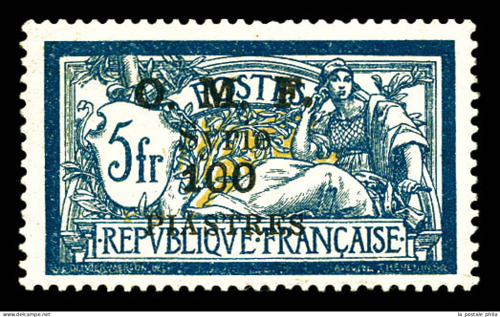 ** N°43, 100 Pi Sur 5f Bleu Et Chamois, Bon Centrage, SUP (signé Calves/certificat)  Qualité: **  Cote: 860 Euros - Unused Stamps