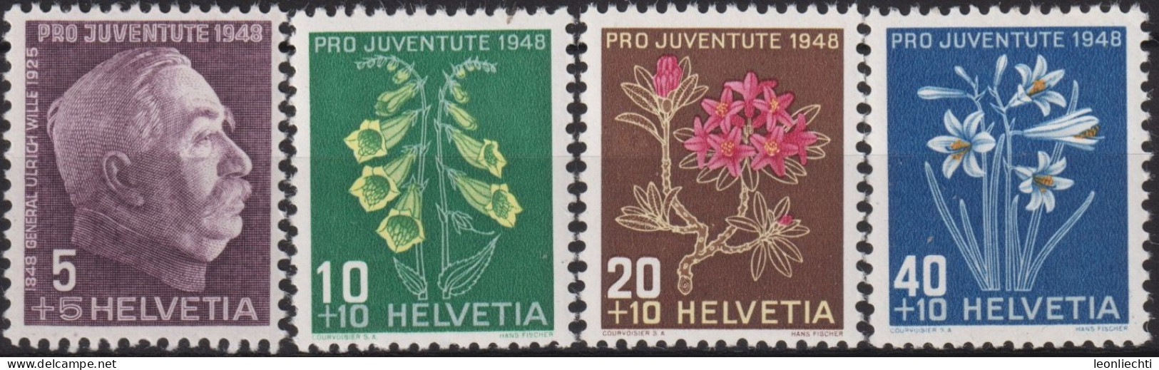 1948 Schweiz Pro Juventute ** Mi:CH 514-517, Yt:CH 467-470, Zum:CH J125-J128,  G. Wille Und Alpenblumen - Ungebraucht