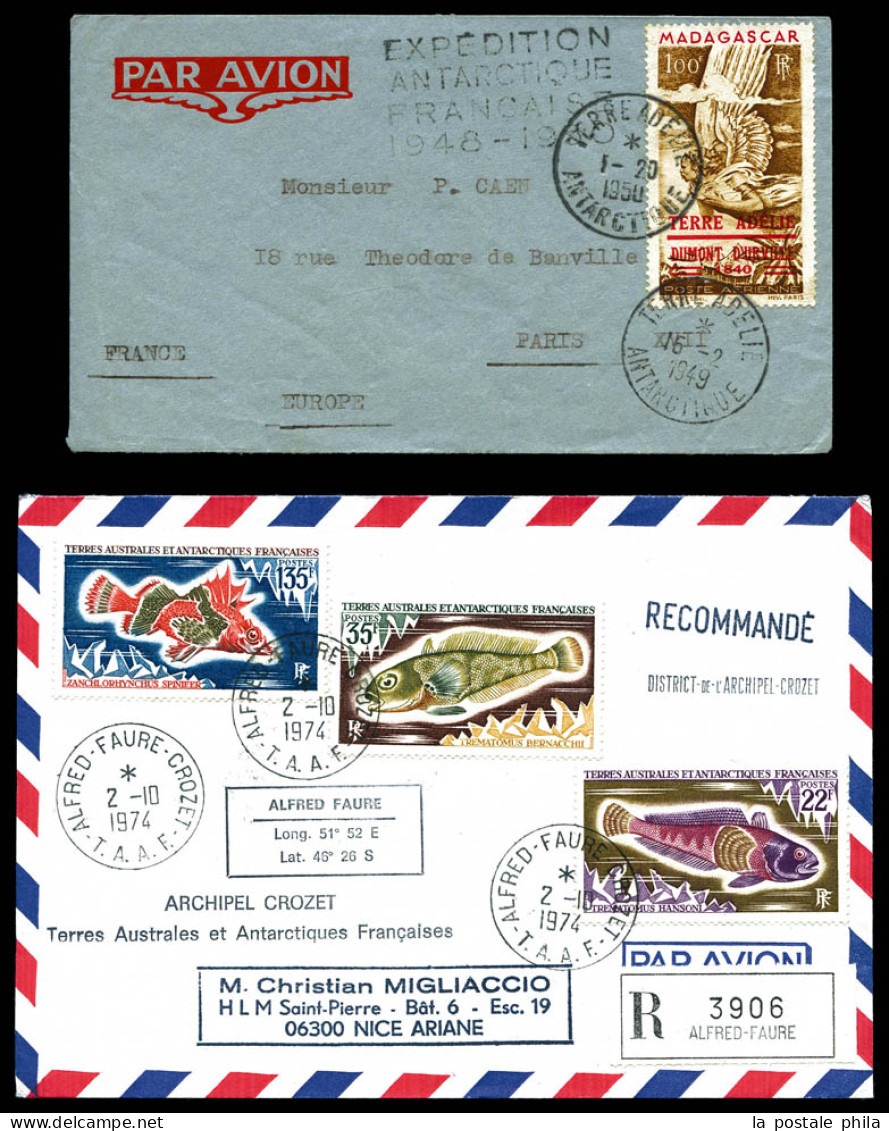 O Ensemble De 4 Lettres Dont PA1 100f Brun-rouge Obl Du 20.1.1950 + Griffe Expedition Francaise 1848-1950. TB  Qualité:  - Storia Postale