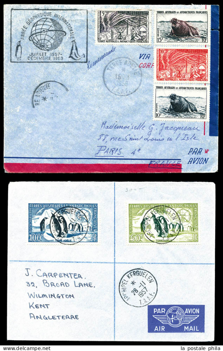 O Ensemble De 4 Lettres Dont PA1 100f Brun-rouge Obl Du 20.1.1950 + Griffe Expedition Francaise 1848-1950. TB  Qualité:  - Covers & Documents