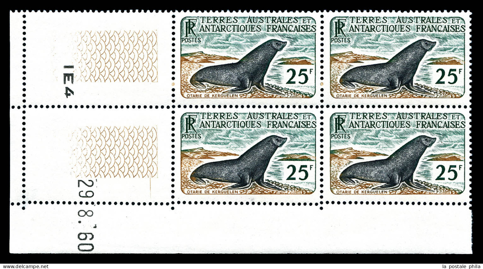 ** N°16, 25f Otarie De Kerguelen, Bloc De Quatre Cdf Daté. TTB  Qualité: ** - Unused Stamps