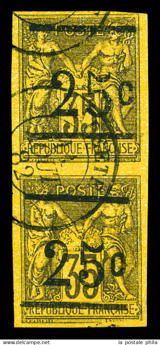 O N°1, 25c Sur 35c Violet-noir Sur Jaune En Paire Verticale. SUP. R. (signée Calves/certificat)  Qualité: Oblitéré  Cote - Used Stamps