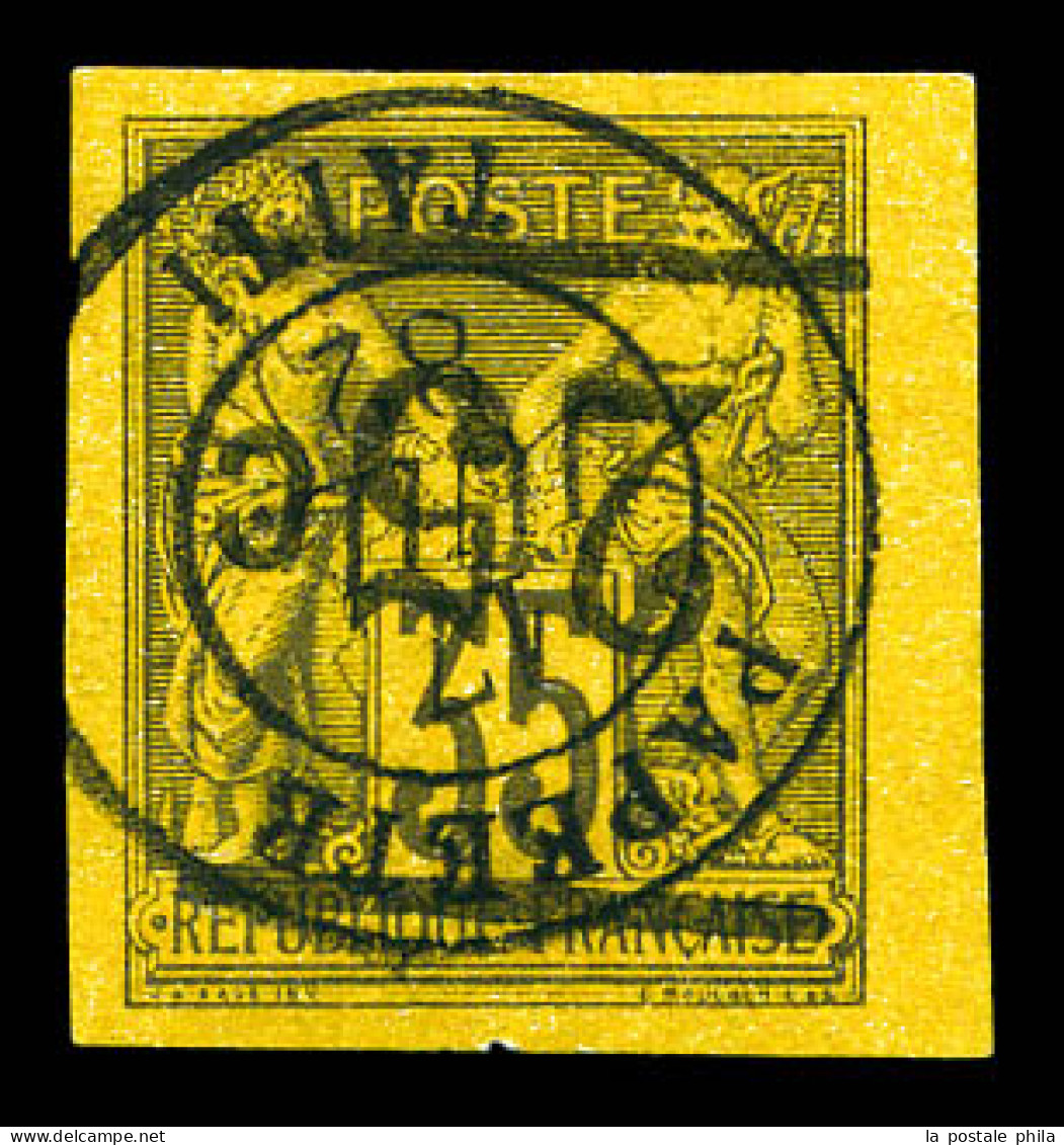 O N°1a, 25c Sur 35c Violet-noir Sur Jaune, Surcharge Renversée, Grandes Marges. SUP (certificat)  Qualité: Oblitéré  Cot - Used Stamps