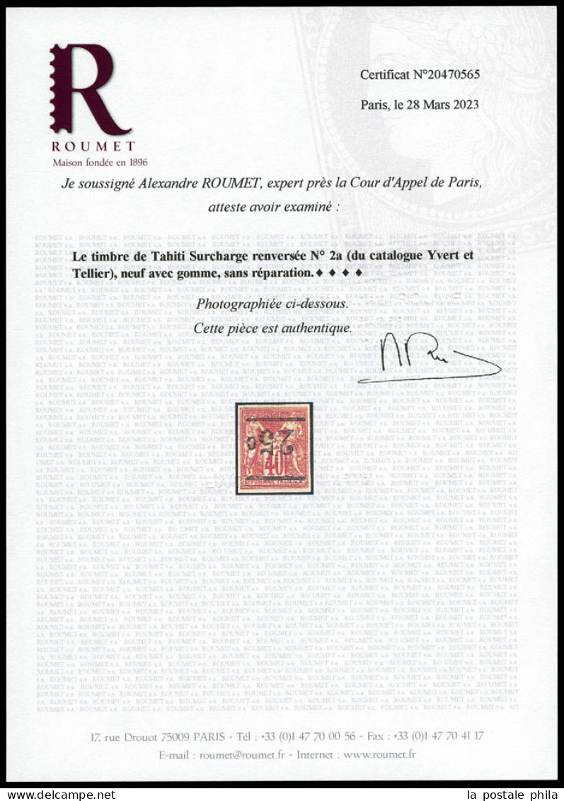 * N°2a, 25c Sur 40c Rouge-orange, Surcharge Renversée. SUP. R.R. (signé Calves/Robineau/certificats)  Qualité: *  Cote:  - Unused Stamps