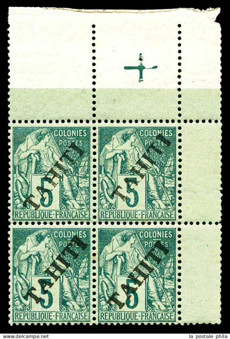 ** N°10, 5c Vert En Bloc De Quatre Coin De Feuille Avec Croix De Repère. TTB  Qualité: **  Cote: 720 Euros - Unused Stamps