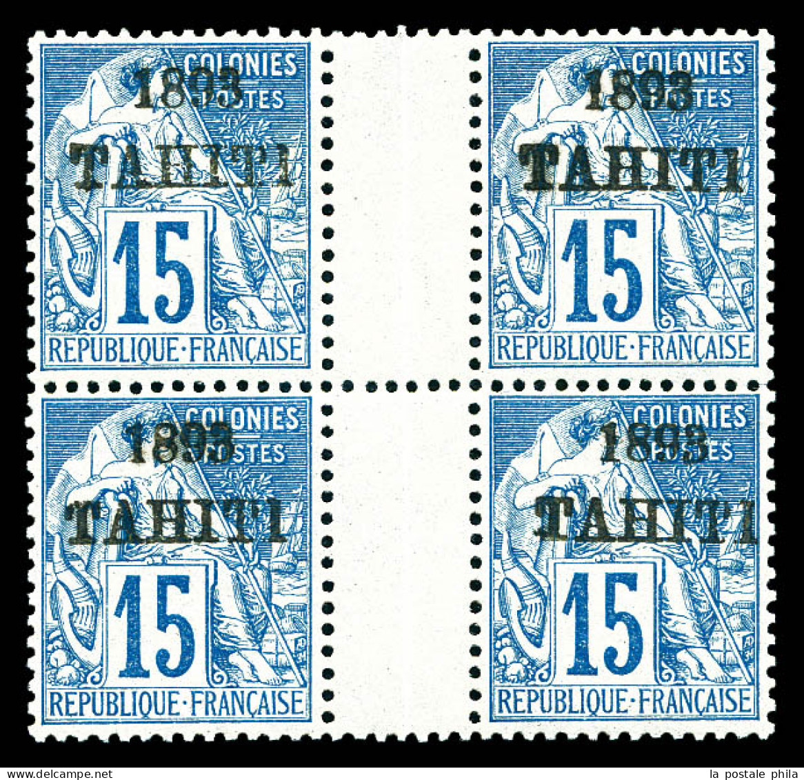 ** N°24, 15c Bleu, Bloc De Quatre Avec Interpanneau, Très Bon Centrage. SUP (certificat)  Qualité: **  Cote: 720 Euros - Unused Stamps