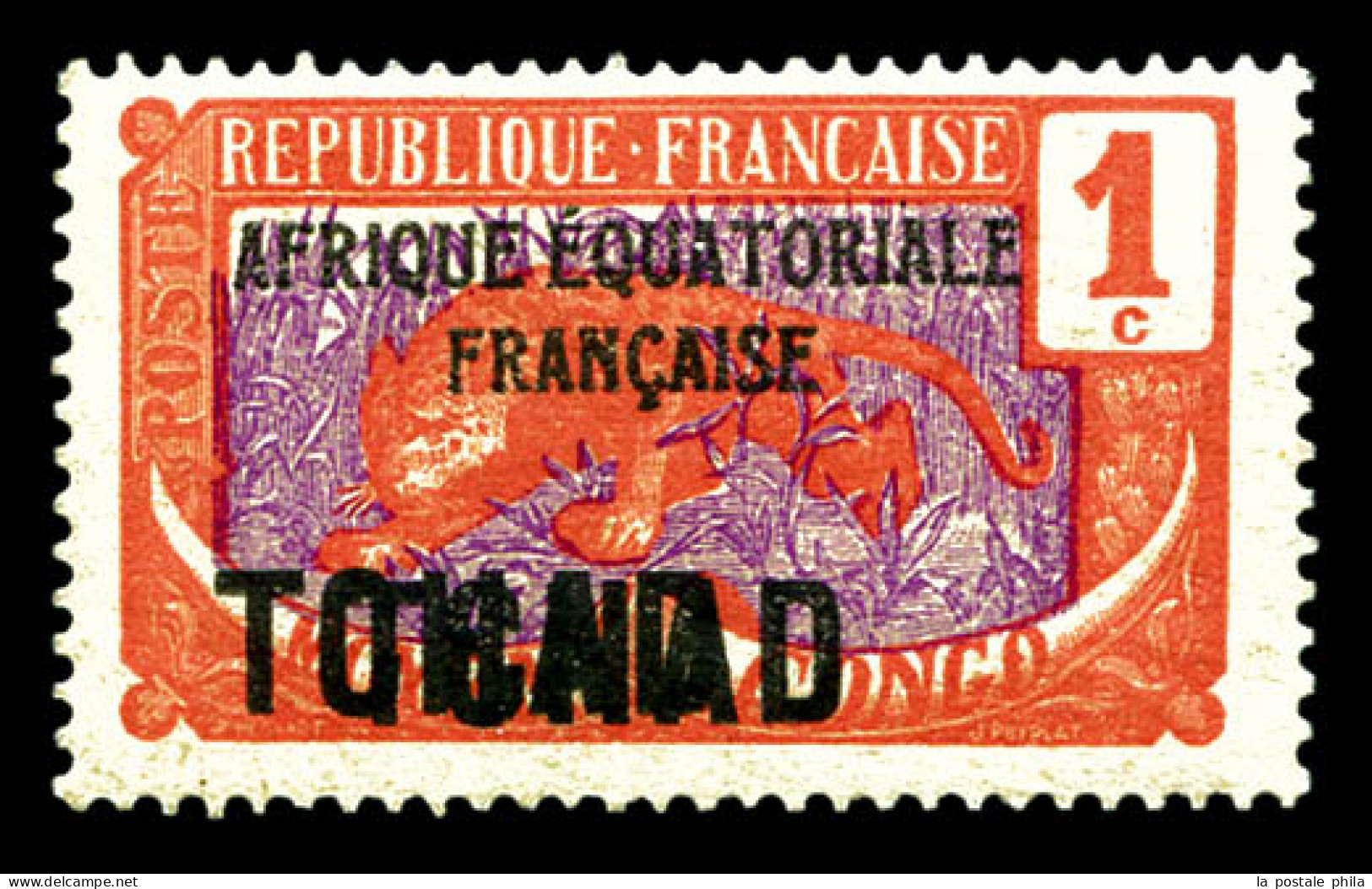* N°19b, 1c Rouge Et Violet, Double Surchage 'TCHAD', TTB (certificat)  Qualité: *  Cote: 440 Euros - Unused Stamps