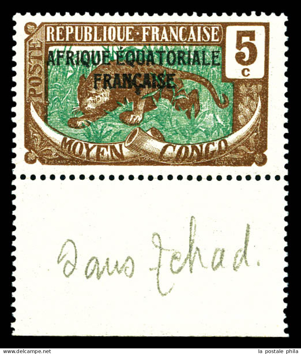 ** N°22a, 5c Brun Foncé Et Vert SANS SURCHARGE TCHAD, Bdf, SUP (signé Brun/certificat)  Qualité: **  Cote: 450 Euros - Unused Stamps