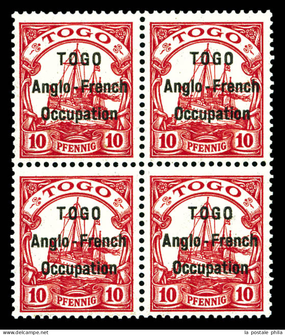 ** N°34, 10 Pf Rouge Type I En Bloc De Quatre. SUP (certificat)  Qualité: **  Cote: 3320 Euros - Unused Stamps
