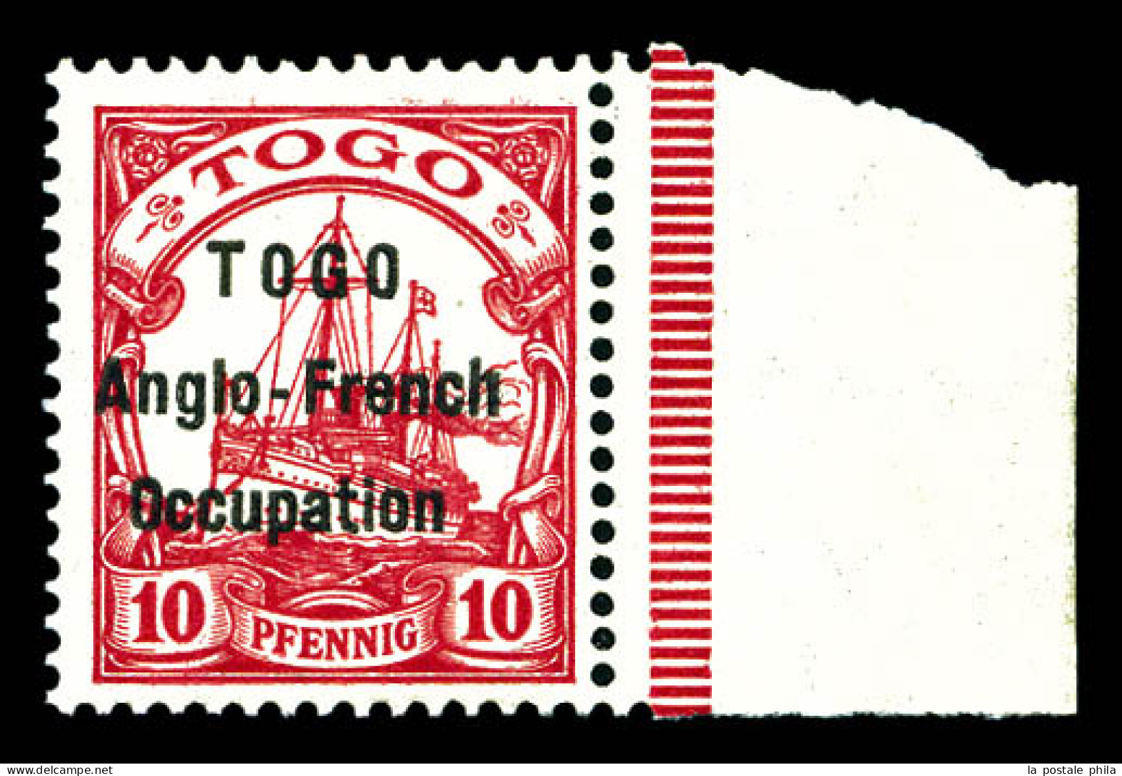 ** N°34, 10 Pf Rouge, Surcharge Type I, Bdf. SUP (certificat)  Qualité: **  Cote: 830 Euros - Unused Stamps