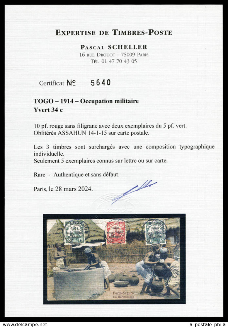 O N°34c, 10 Pf Rouge Sans Filigrane Avec Deux Exemplaires Du 5 Pf Vert Obl Càd D'ASSAHUN Le 14 Janvier 1915 Sur Carte Po - Brieven En Documenten