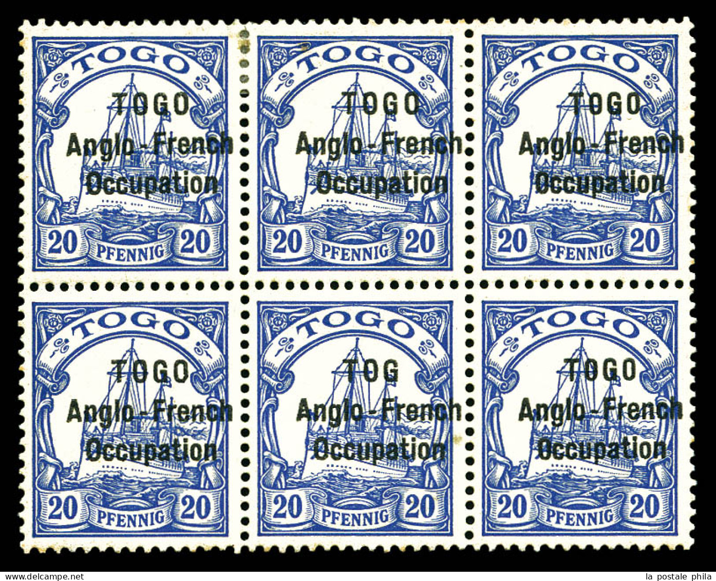 * N°35Aa, 20 Pf Outremer Type II, ERREUR: TOG Au Lieu De TOGO (position 37) Tenant à Normaux Au Centre D'un Bloc De Six, - Unused Stamps