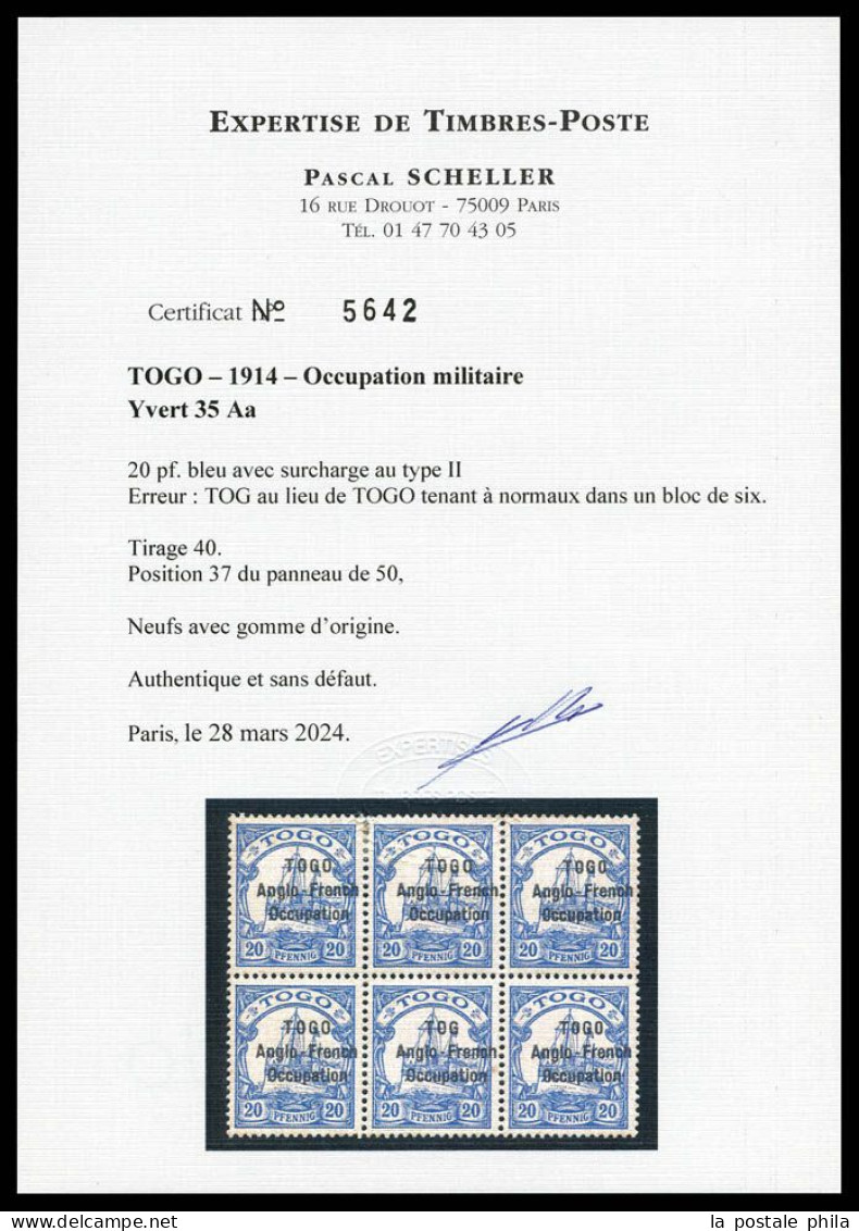 * N°35Aa, 20 Pf Outremer Type II, ERREUR: TOG Au Lieu De TOGO (position 37) Tenant à Normaux Au Centre D'un Bloc De Six, - Unused Stamps