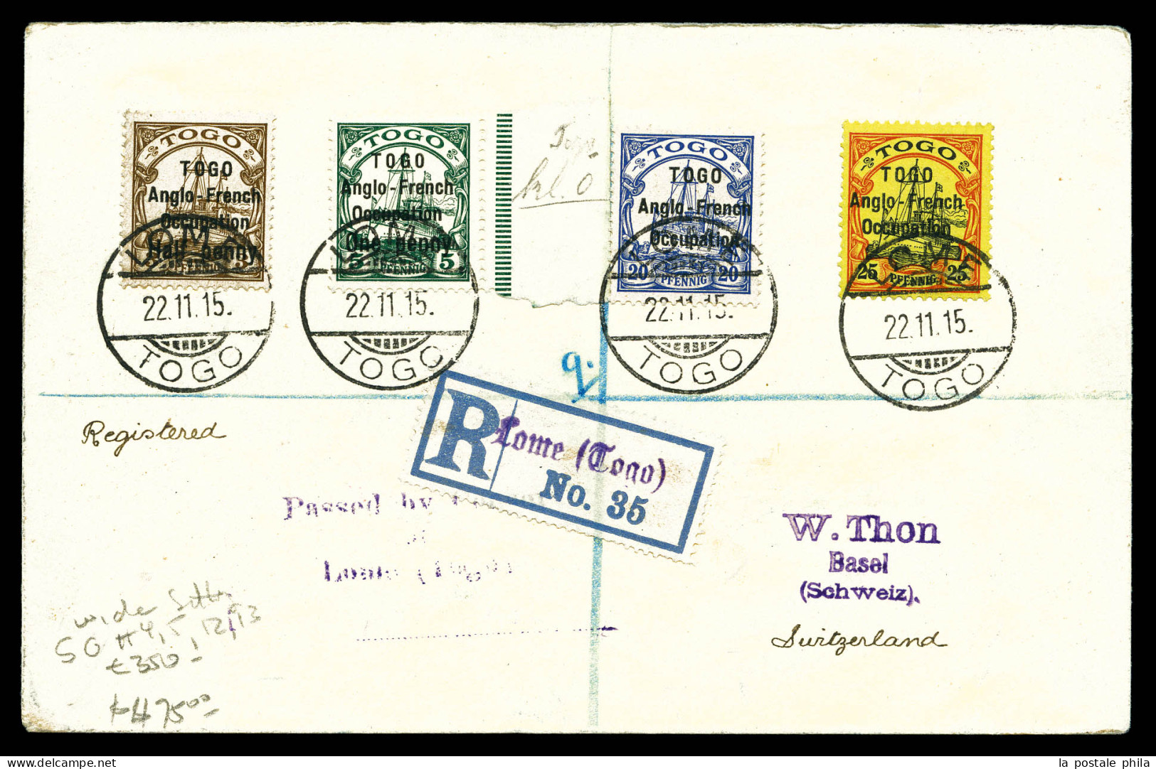 O N°31A, 33A, 35A Et 36A Obl Càd De LOME Le 22 Oct 1915 Sur Lettre Recomandée à Destination De BÂLE, Arrivée Au Verso. T - Gebruikt