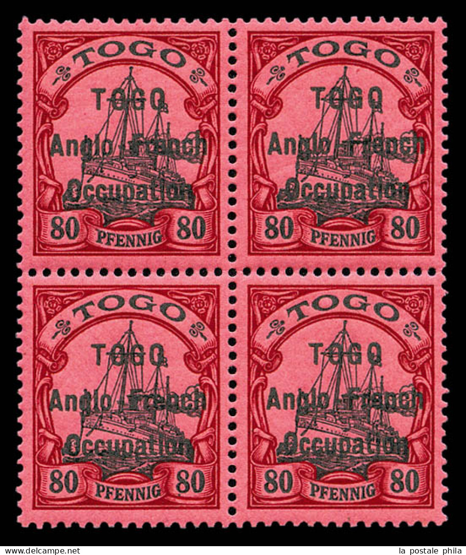 ** N°40, 80 Pfennig Surchargé 'TOGO Anglo-French Occupation' En Bloc De Quatre, Fraîcheur Postale. SUP (certificat)  Qua - Nuovi