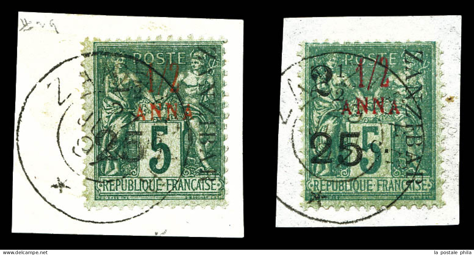 O N°32/32h, 2 1/2 Et 25c S 1/2 A: Type V Et Type IX, Les 2 Exemplaires Sur Leurs Supports. TTB  Qualité: Oblitéré  Cote: - Used Stamps