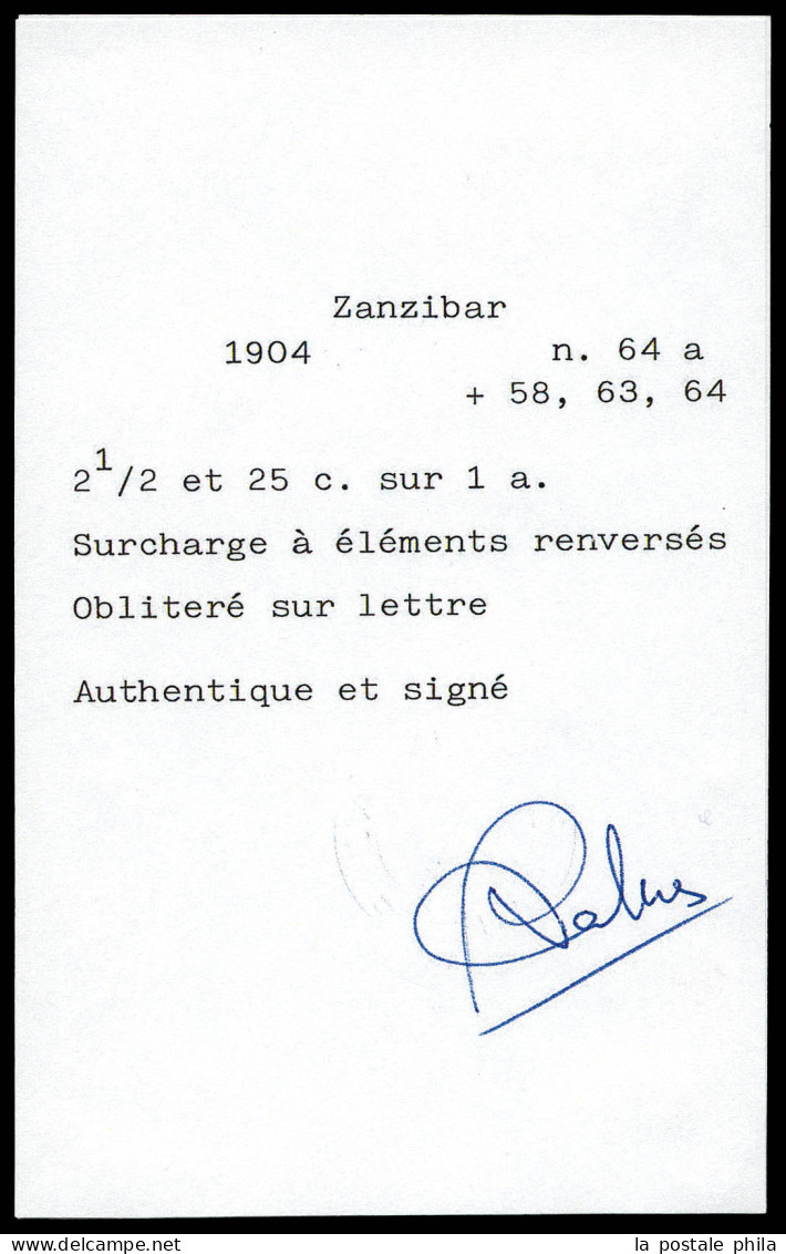 O N° 58, 63, 64 En Bande De 5 Plus Un Exemplaire Isolé Et Surtout La Variété « éléments Renversés N°64a, Obl Du Zanzibar - Oblitérés