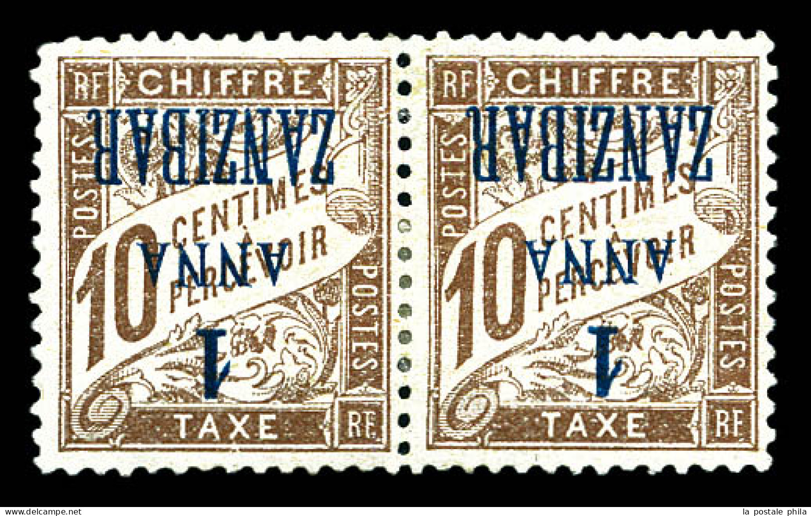 * Taxe N°2a, 1a Sur 10c Brun En Paire Avec Variété De Surcharge Renversée, TB. R. (signé Brun/Certificat)  Qualité: *  C - Unused Stamps