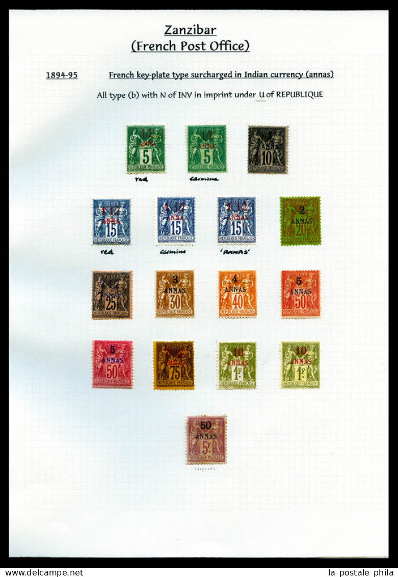 N&O ZANZIBAR, 1894-1904: Superbe Collection Montée Sur Pages Quadrillées Avec La Majorité Des Timbres Présents Sauf Les - Verzamelingen