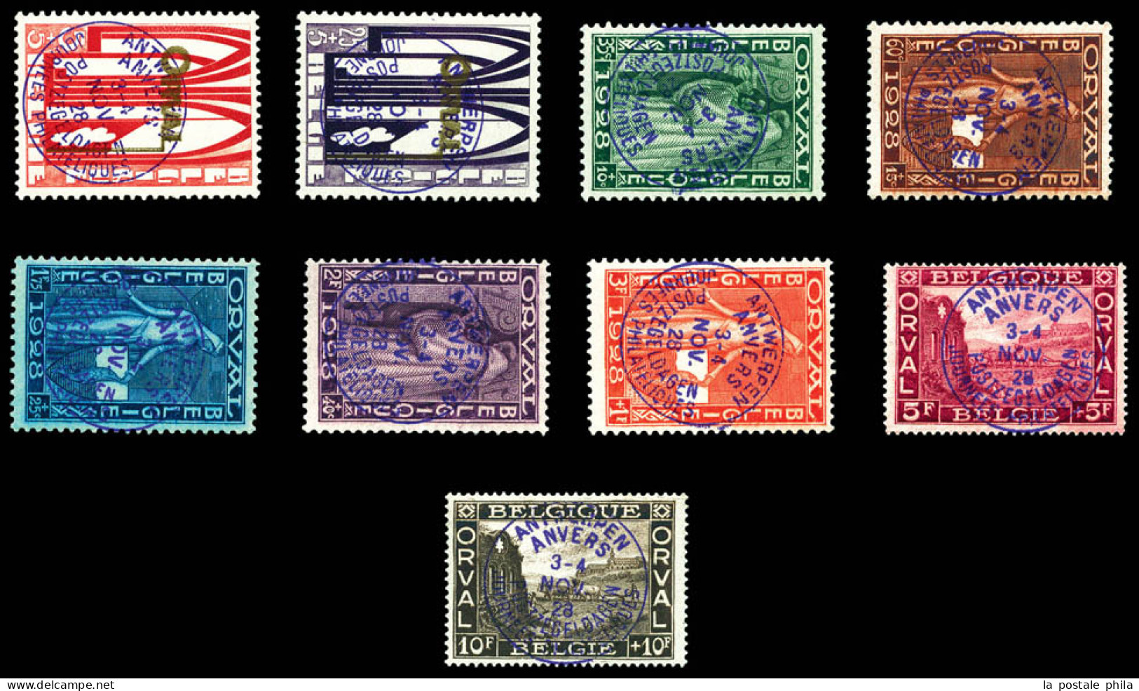 ** N°266A/266K, Série Expo D'Anvers De 1928, Quelques Ex*, Les 9 Valeurs SUPERBE. R.R. (certificat)  Qualité: **  Cote: - Unused Stamps