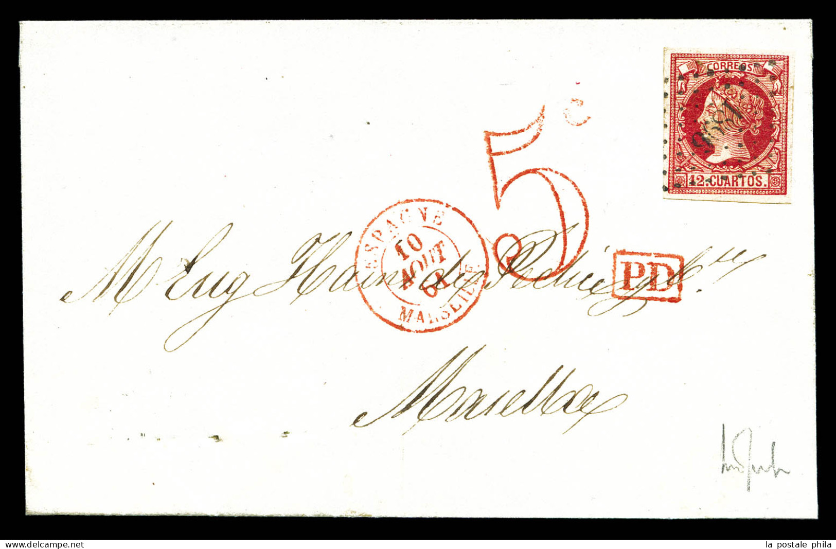 O N°49, 12 C Carmin Et Chamois Obl Pc '1896' Sur Lettre Du 10 Août 1861 Pour Marseille. TTB  Qualité: Oblitéré - Lettres & Documents