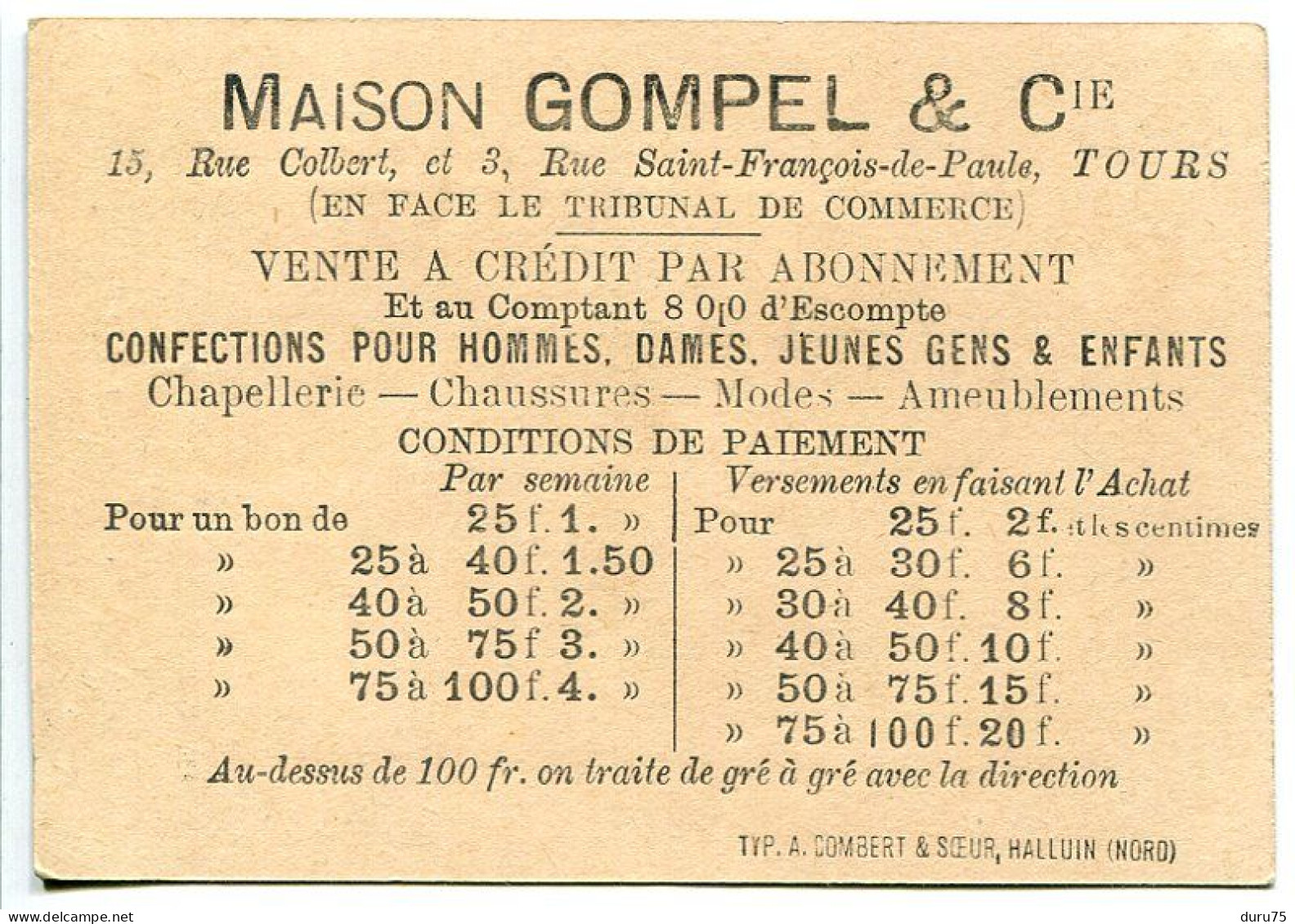 IMAGE CHROMO Maison GOMPEL & Cie Magasin De Nouveautés à Tours Rue Saint François Couple Scène Galante - Autres & Non Classés