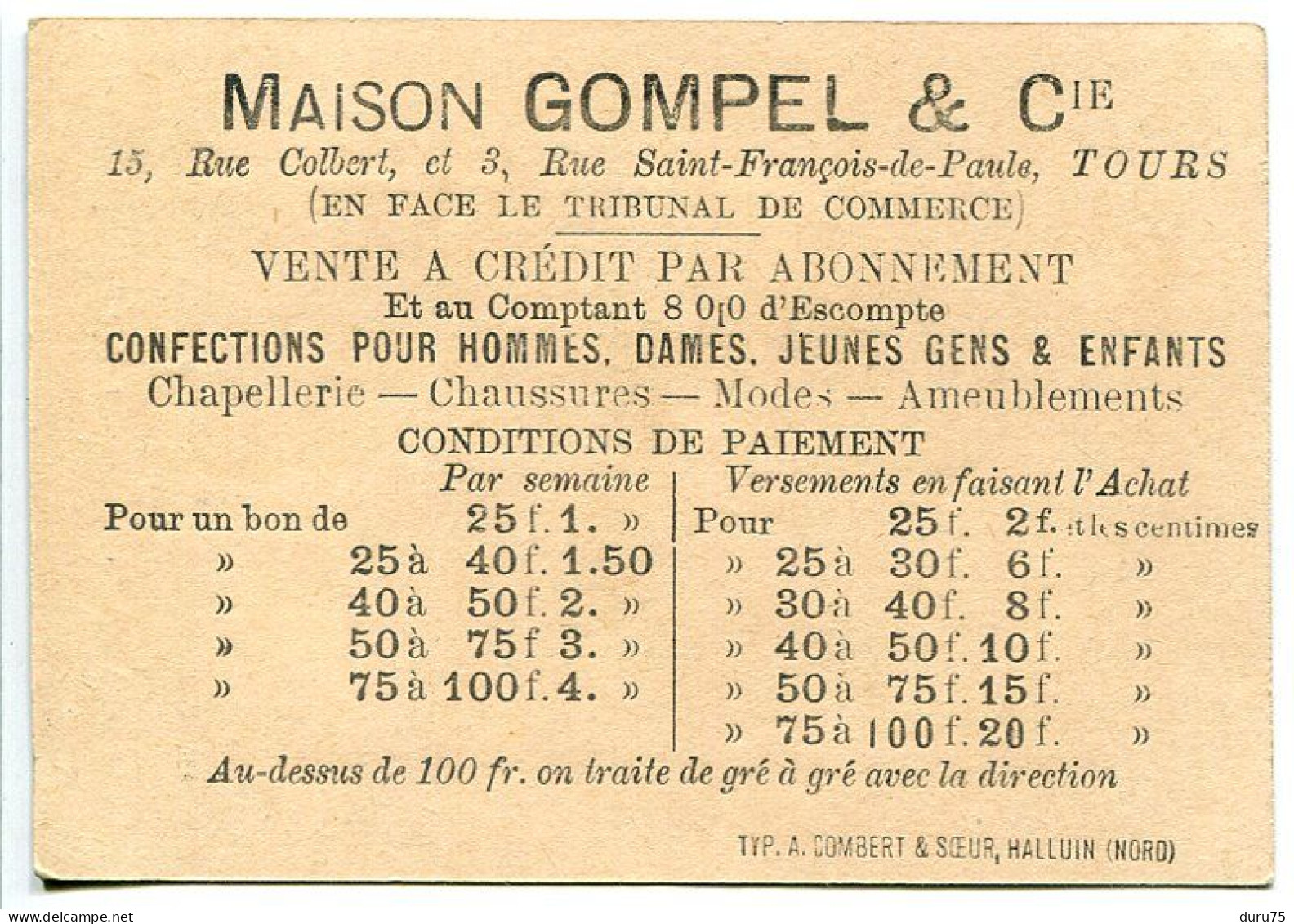 IMAGE CHROMO Maison GOMPEL & Cie Magasin De Nouveautés à Tours Rue Saint François Couple Scène Galante - Other & Unclassified
