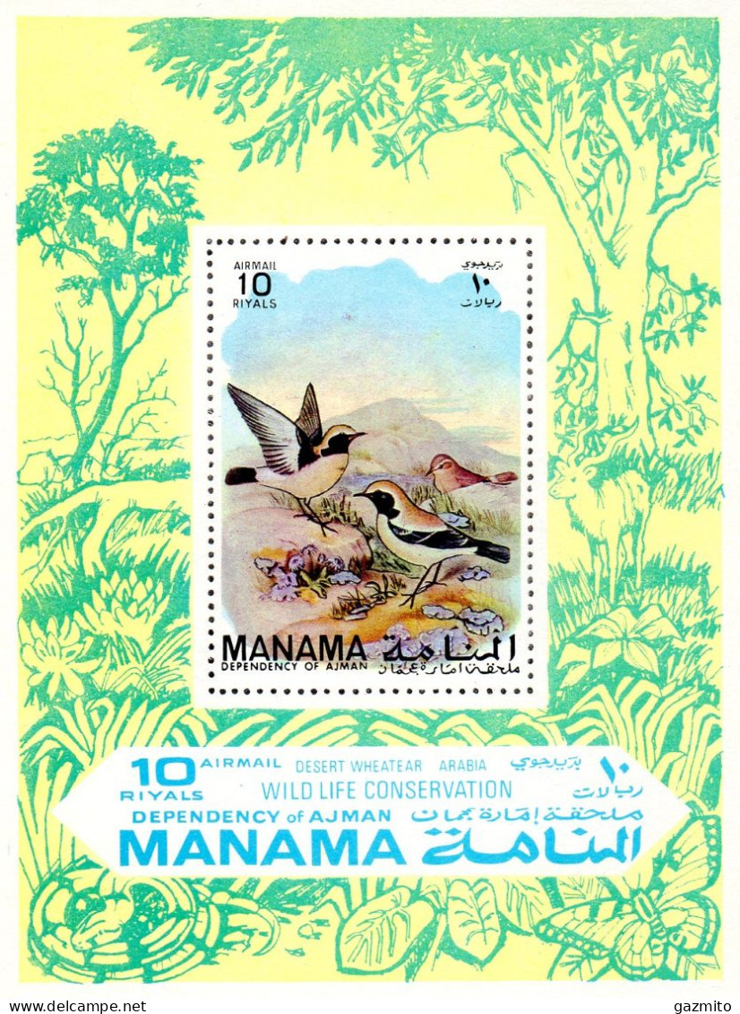 Manama 1971, Wild Life Conservation, Birds, Butterfly, Block - Songbirds & Tree Dwellers