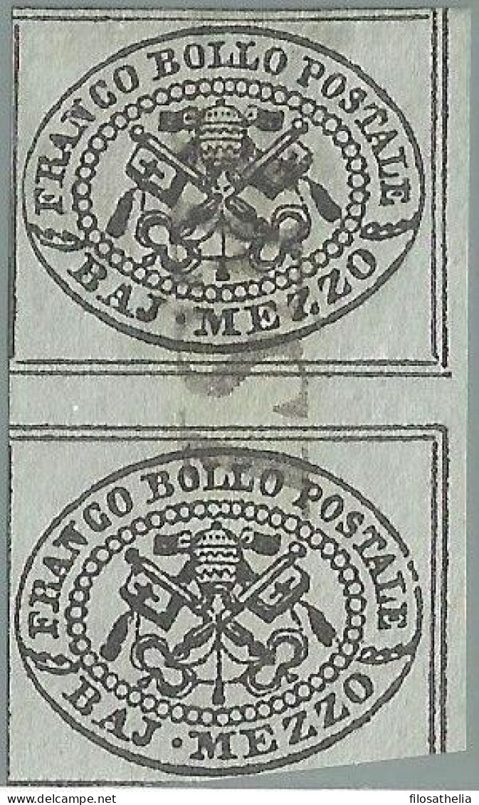 1852 Pontificio Coppia Verticale Interspazio Di Gruppo Mezzo Baj N1 - Papal States