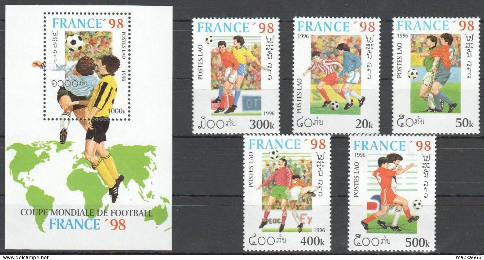 A0133 1996 Laos Sport Football World Cup France 98 1Set+1Bl Mnh - Sonstige & Ohne Zuordnung