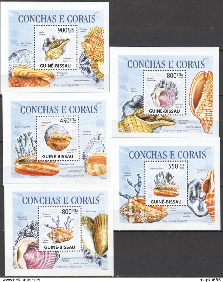 B1351 2009 Guinea-Bissau Marine Life Corals Seashells 5 Lux Bl Mnh - Vie Marine