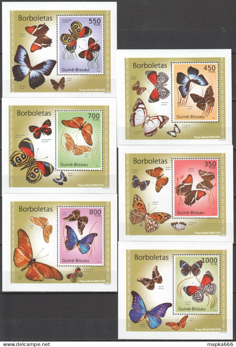 B1349 2010 Guinea-Bissau Butterflies Fauna Insects 6 Lux Bl Mnh - Papillons