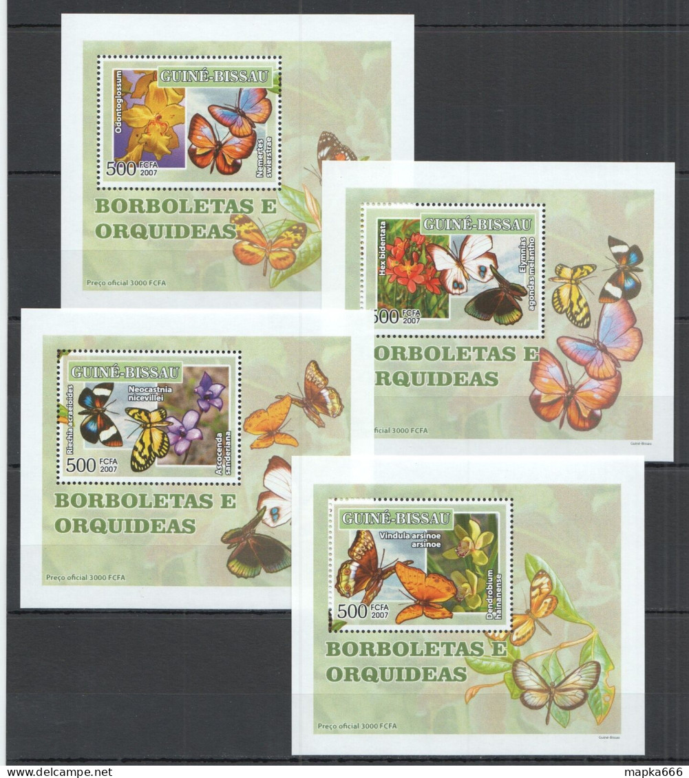 B1356 2007 Guinea-Bissau Butterflies & Orchids Fauna 4 Lux Bl Mnh - Papillons