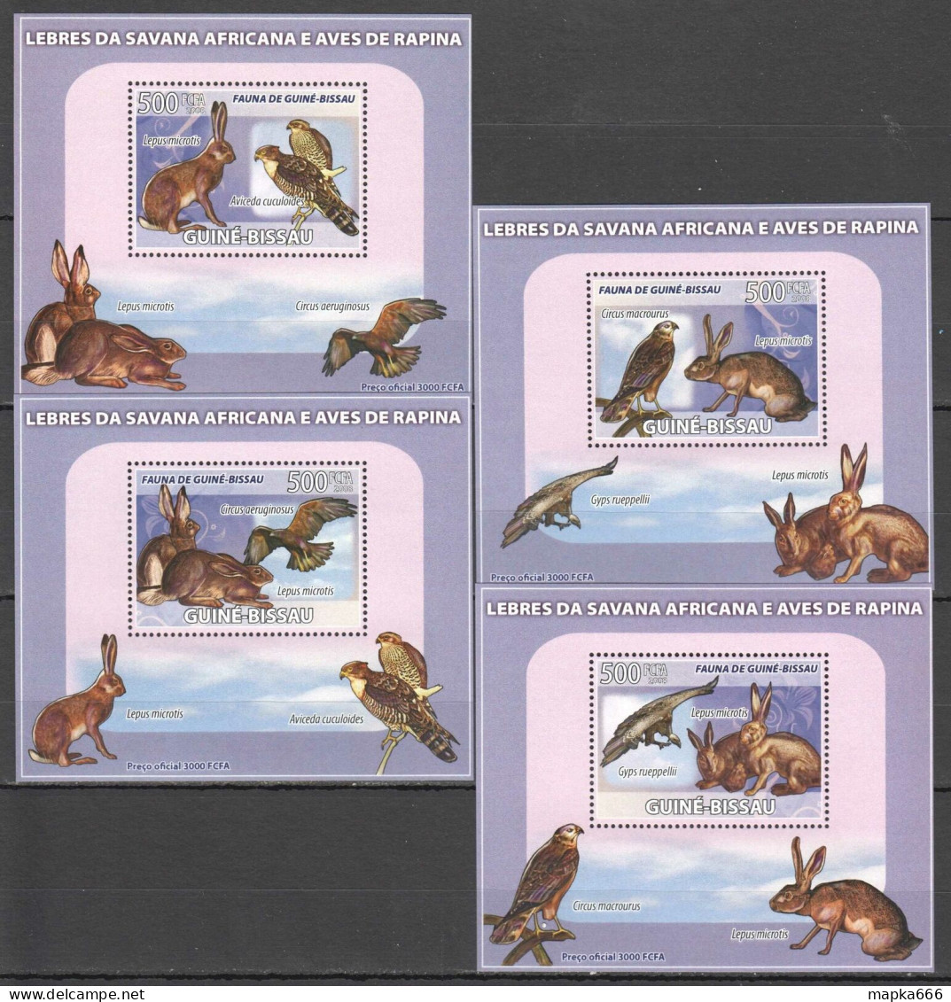 B1364 2008 Guinea-Bissau Savana Rabbits Birds Of Prey Animals 4 Lux Bl Mnh - Sonstige & Ohne Zuordnung