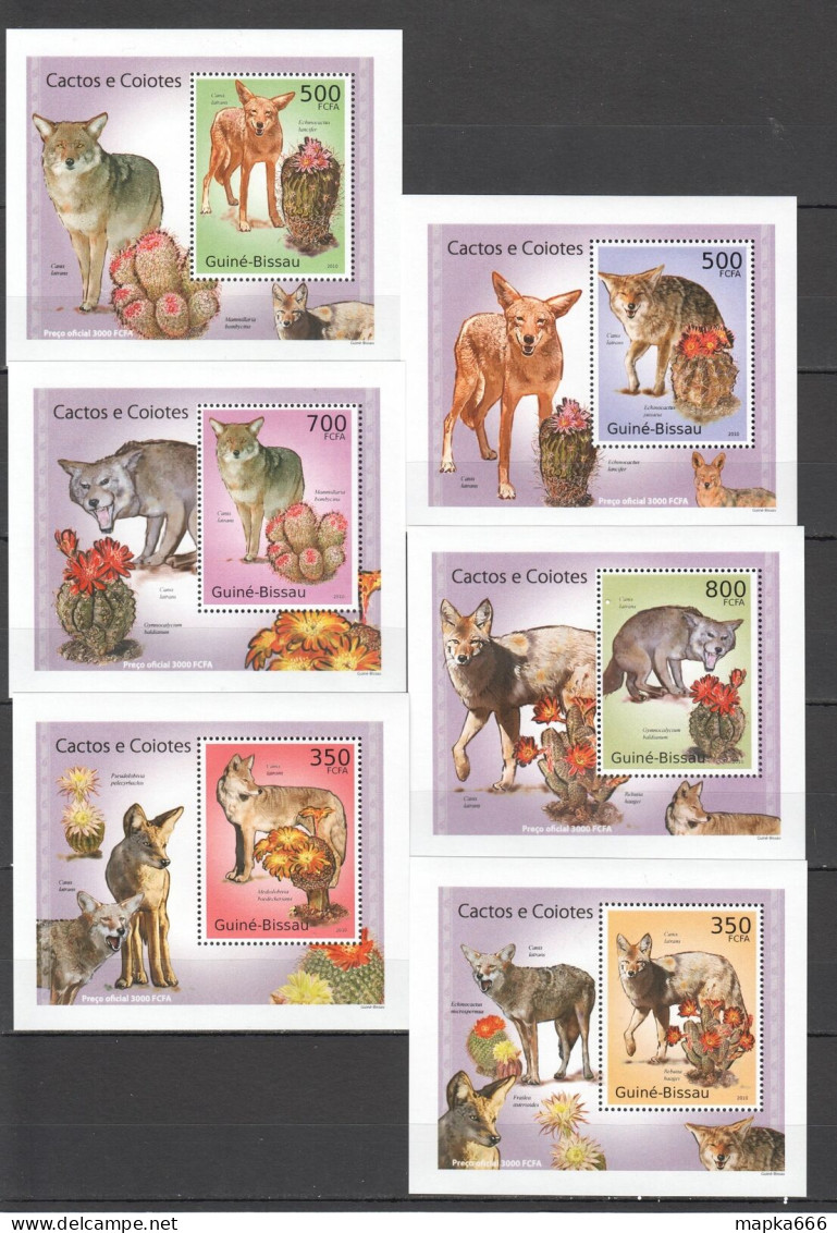 B1367 2010 Guinea-Bissau Flora & Fauna Cactus Coyotes 6 Lux Bl Mnh - Sonstige & Ohne Zuordnung