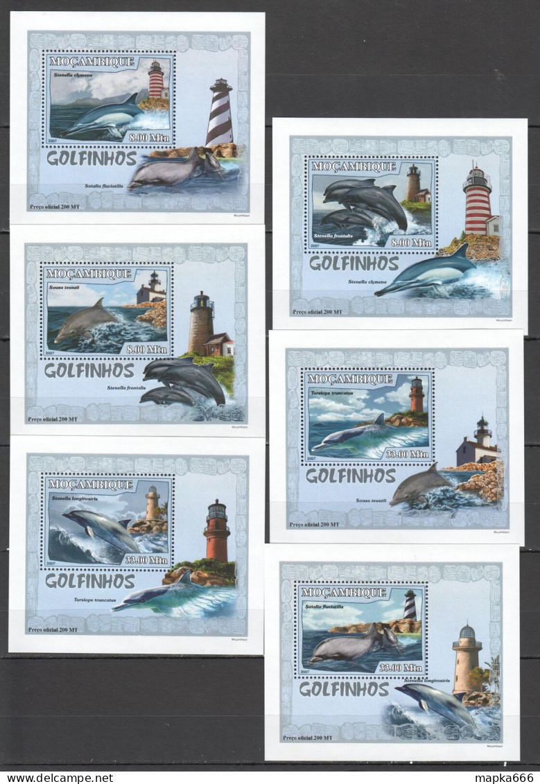 B1382 2007 Mozambique Marine Life Dolphins Golfinhos 6 Lux Bl Mnh - Marine Life