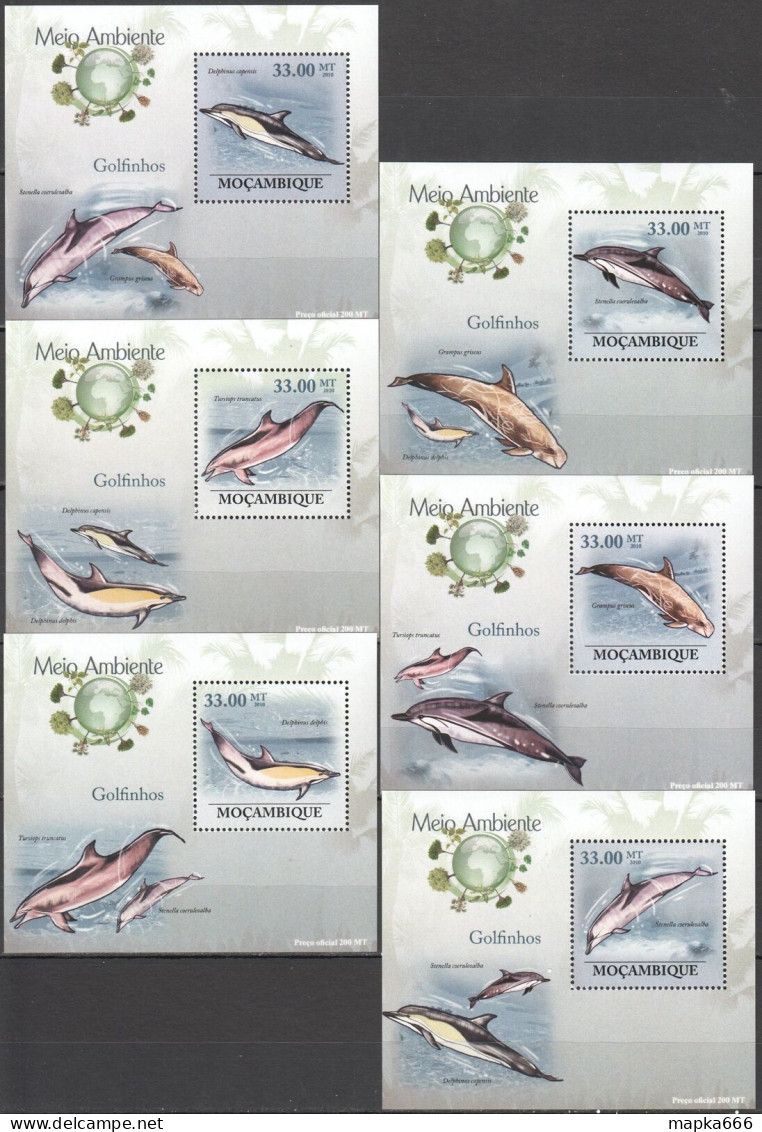 B1385 2010 Mozambique Fauna Environment Marine Life Dolphins 6 Lux Bl Mnh - Vie Marine