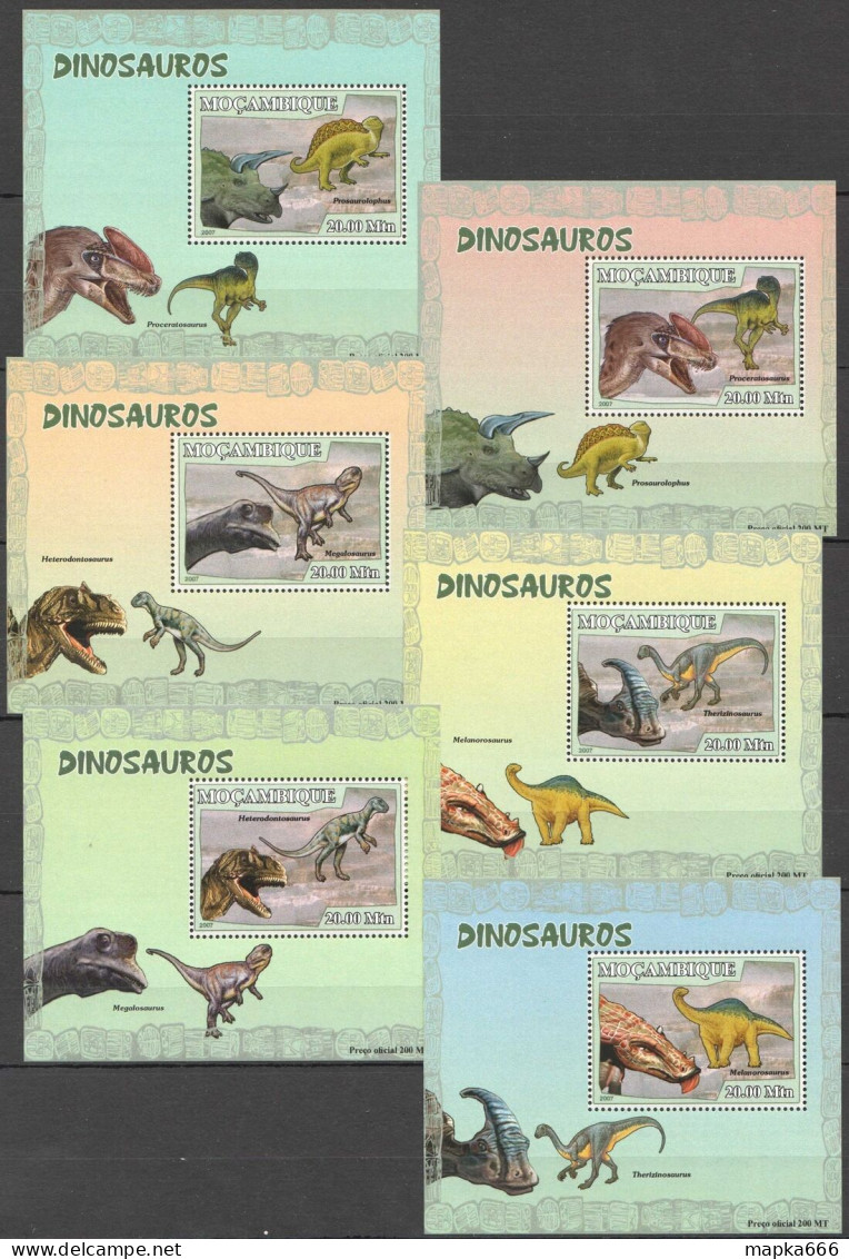B1395 2007 Mozambique Fauna Reptiles Dinosaurs 6 Lux Bl Mnh - Prehistorisch