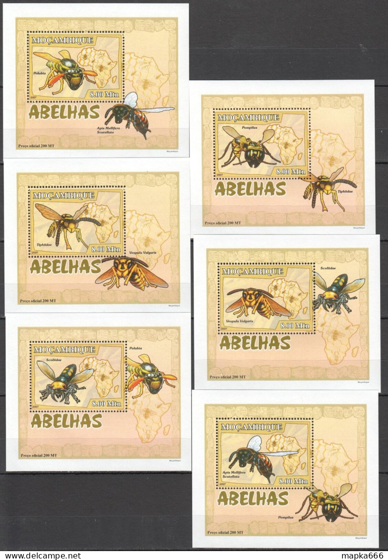 B1392 2007 Mozambique Fauna Insects Bees Abelhas 6 Lux Bl Mnh - Honeybees