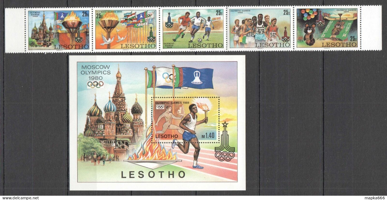 B1406 1980 Lesotho Sport Olympic Games Moscow 1980 #291-95 Set+Bl Mnh - Sonstige & Ohne Zuordnung