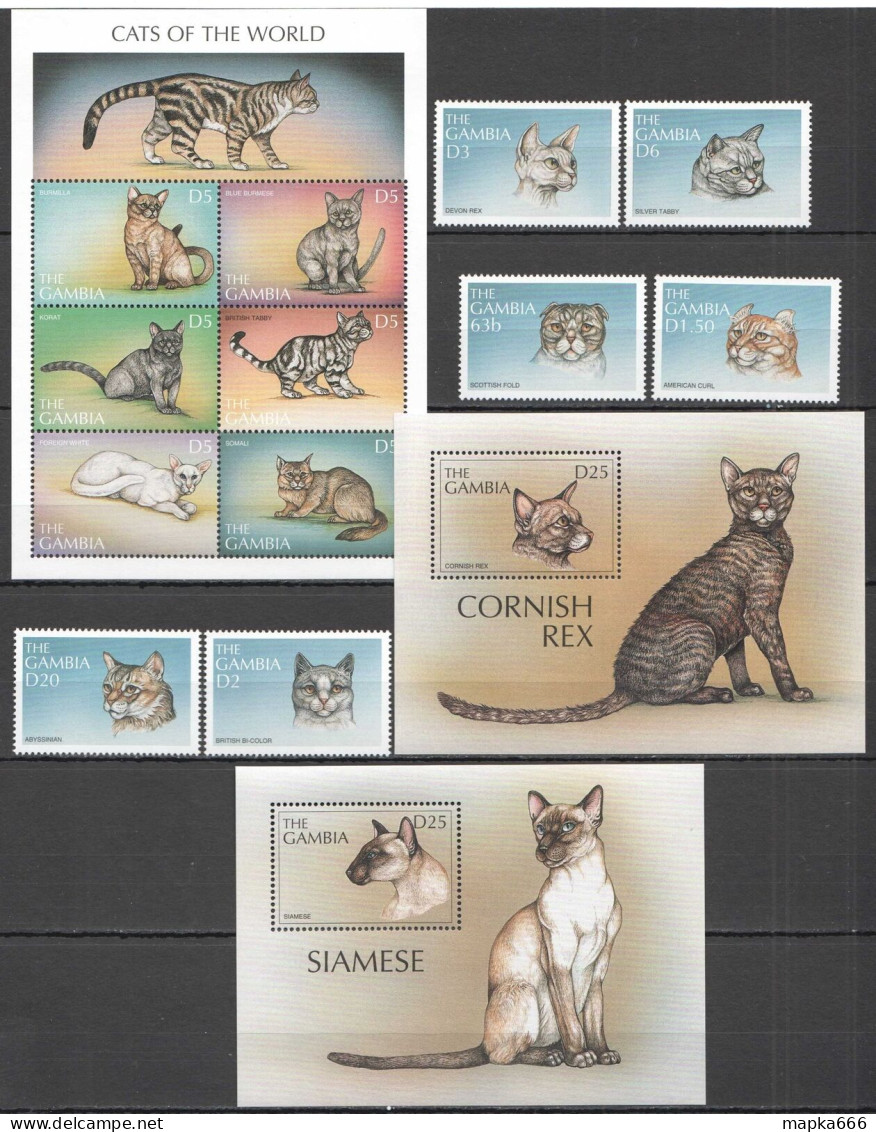 B1414 1997 Gambia Cats Of The World #2914-27 Michel 34,5 Euro 1Set+1Kb+2Bl Mnh - Katten