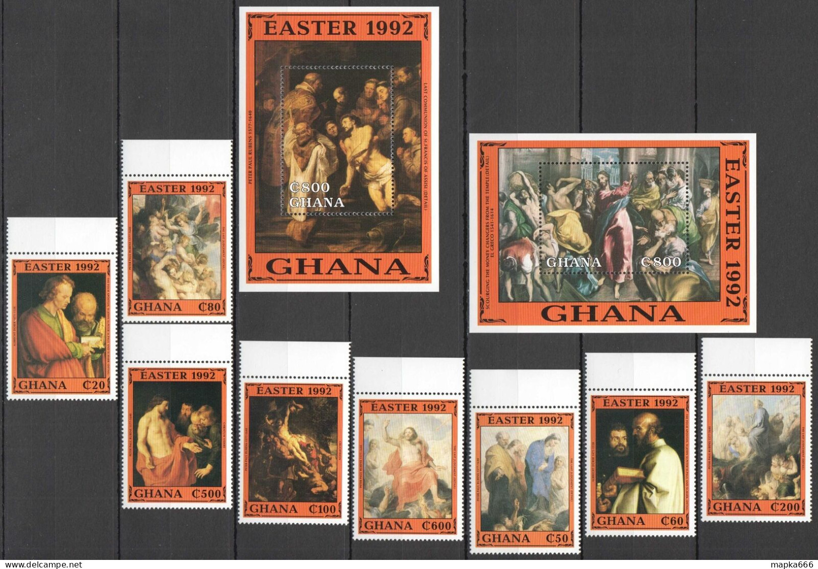 B1423 Ghana Art Easter 1992 Durer Rubens #1674-83 2Bl+1Set Mnh - Altri & Non Classificati