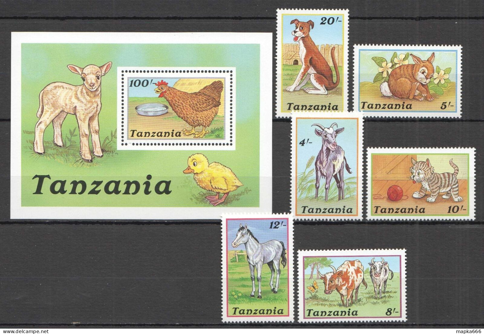 B1443 1988 Tanzania Domestic & Farm Animals #481-86 Bl+Set Mnh - Caballos