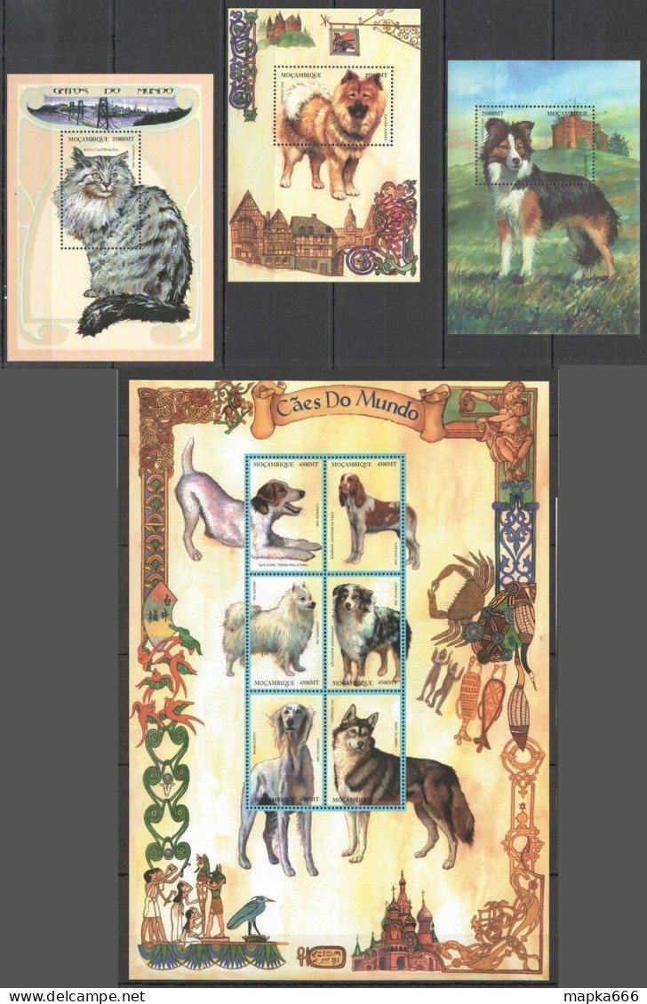 B1467 1999 Mozambique Domestic Animals The World Of Cats & Dogs 3Bl+1Kb Mnh - Gatos Domésticos